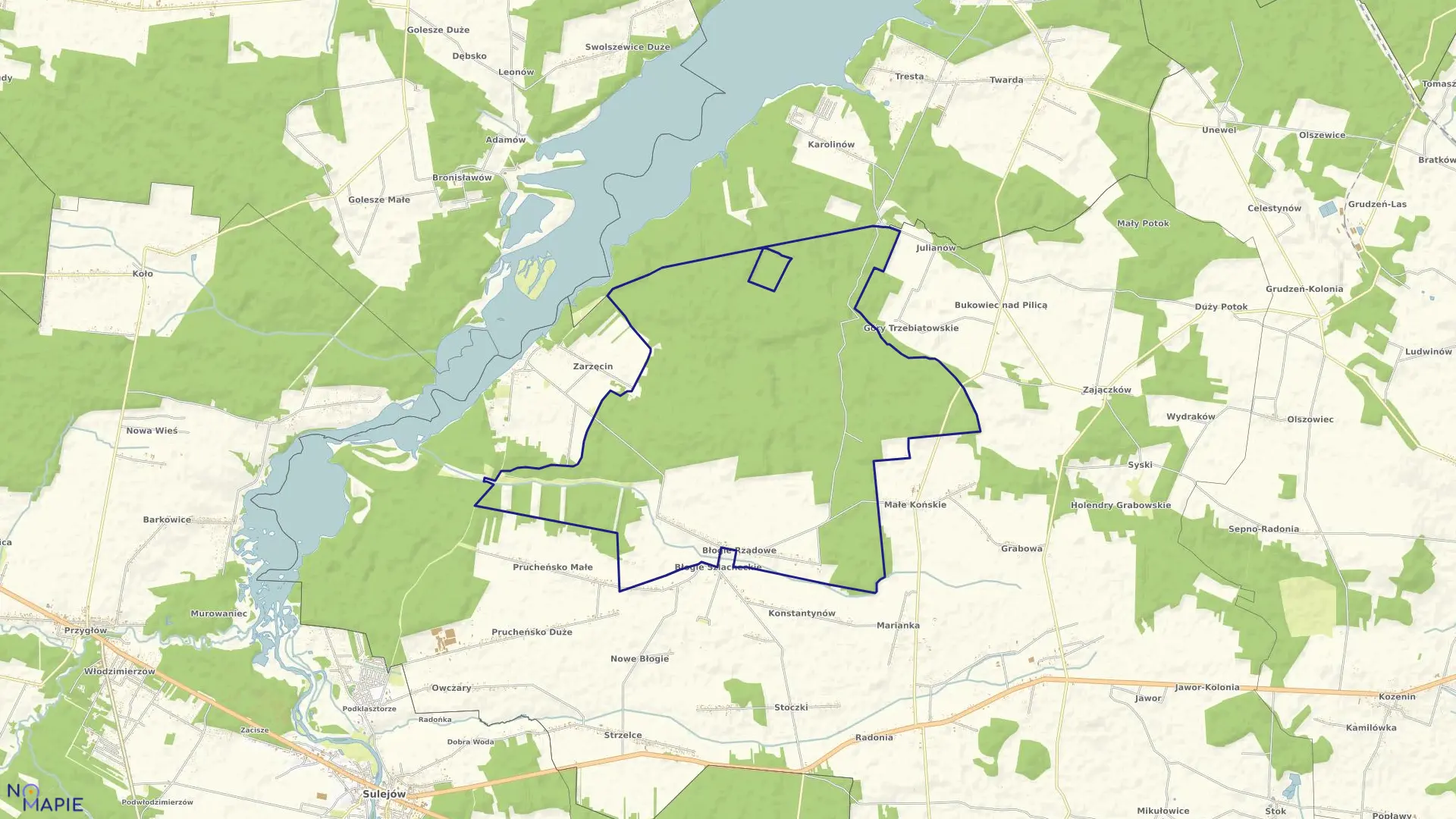 Mapa obrębu BŁOGIE RZĄDOWE w gminie Mniszków