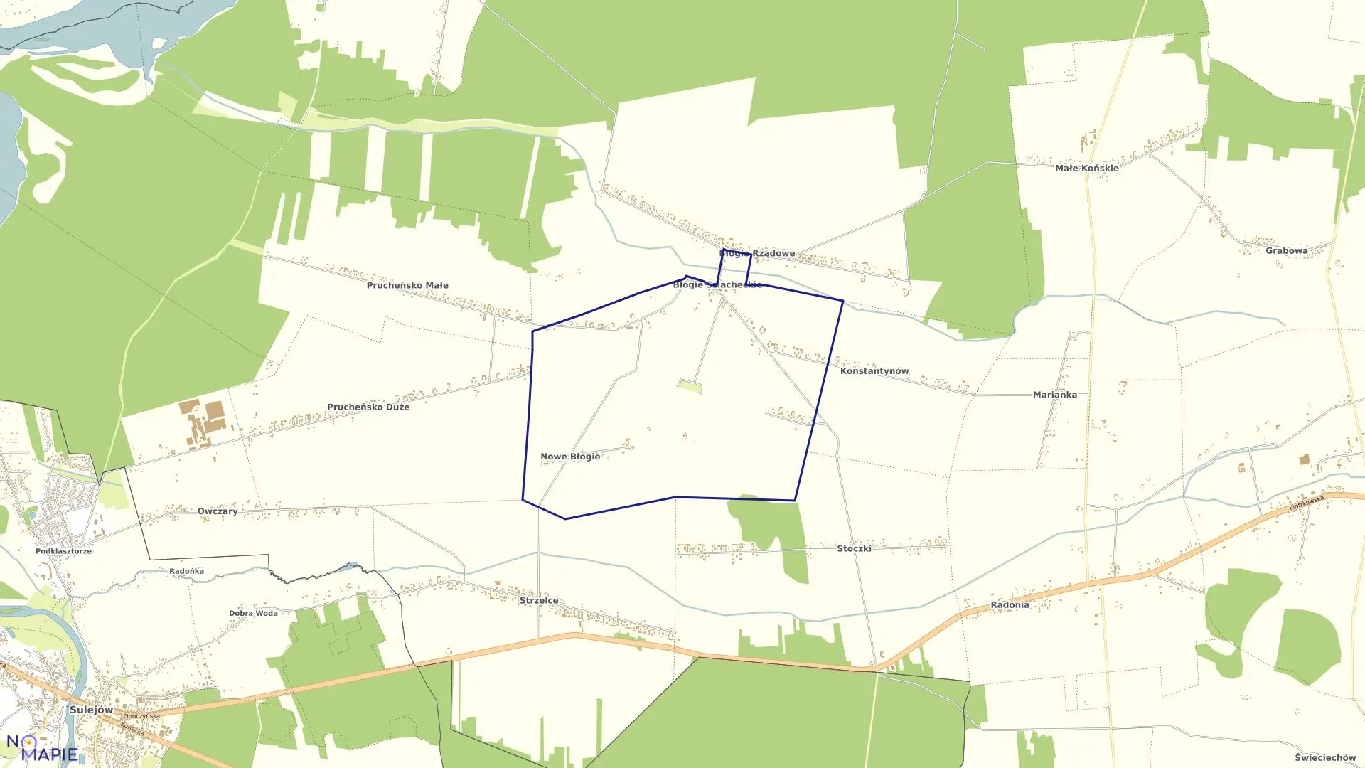 Mapa obrębu BŁOGIE SZLACHECKIE w gminie Mniszków