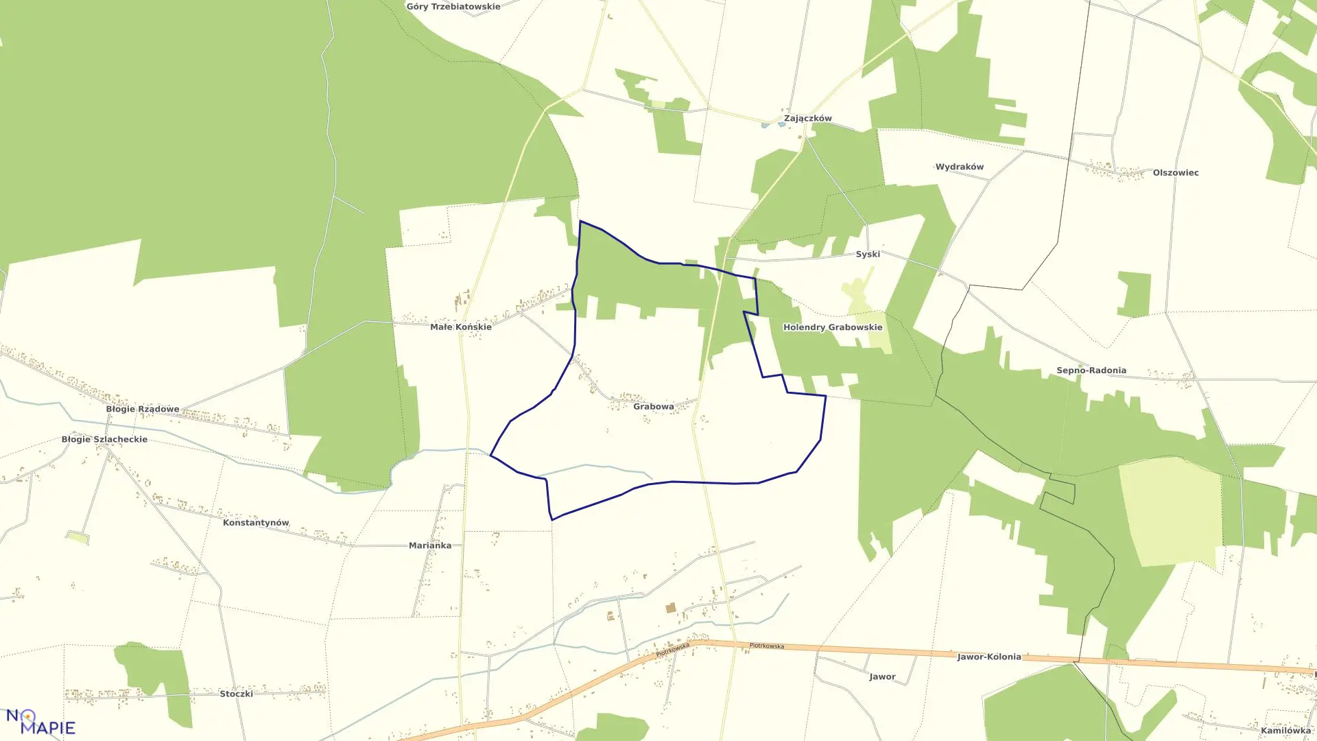 Mapa obrębu GRABOWA w gminie Mniszków