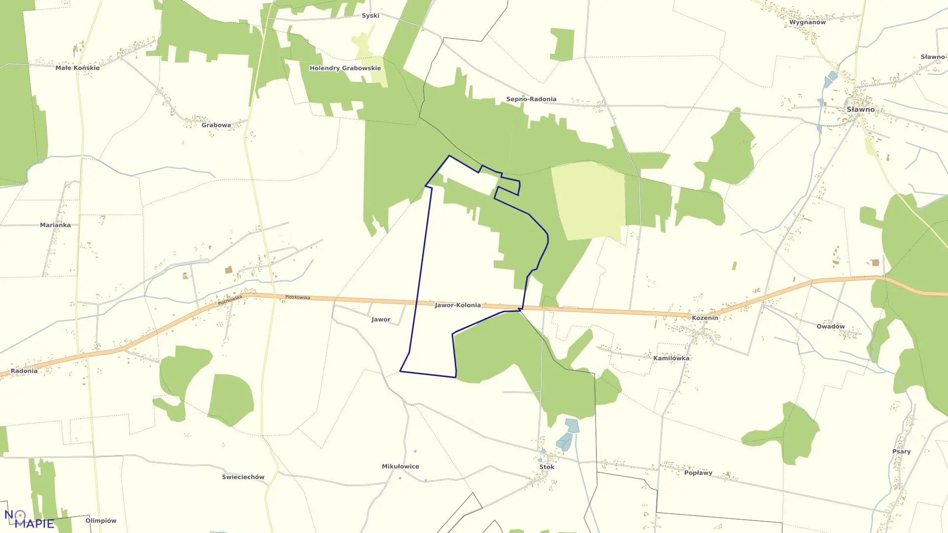 Mapa obrębu KOLONIA JAWOR w gminie Mniszków